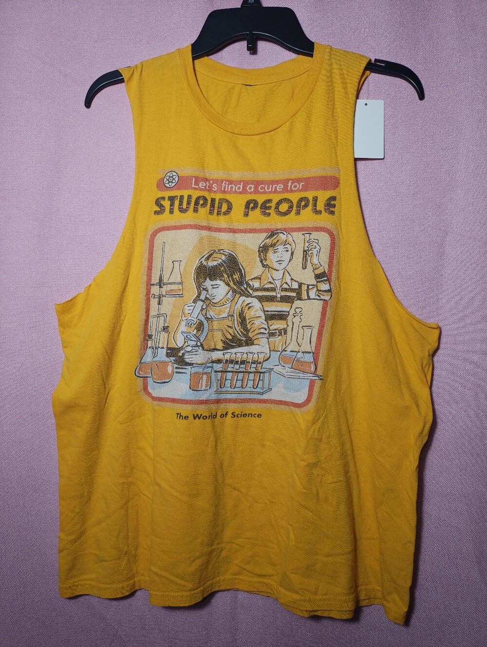 Yellow 'Stupid People' Cut Off Tshirt Tank Sz M/L